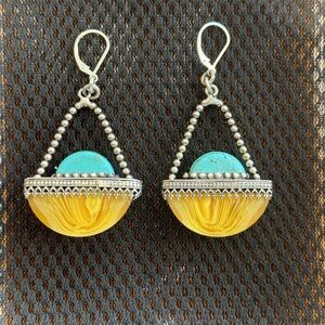 Earrings amber, and turquoise silver